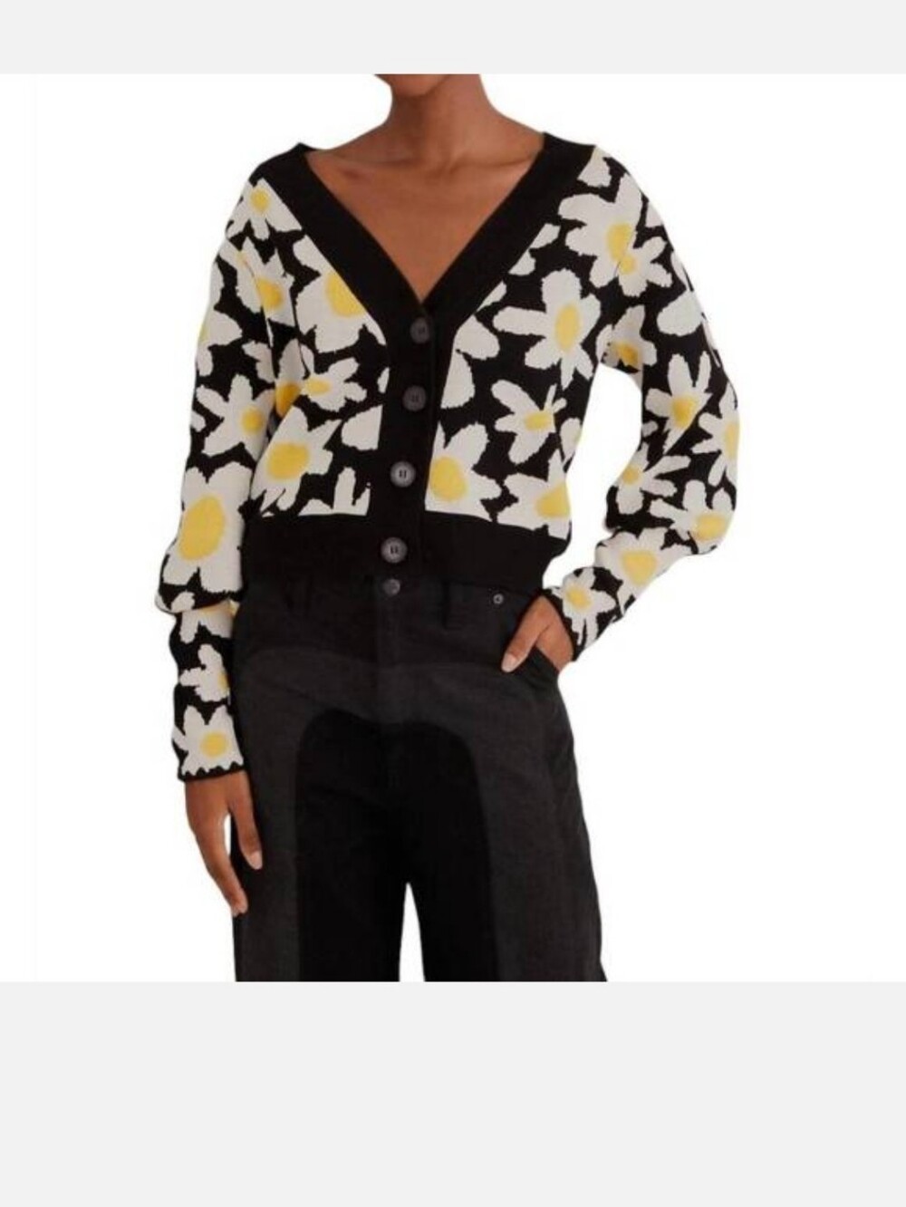 NEW FARM RIO Daisy flowers knit cardigan in black Size M